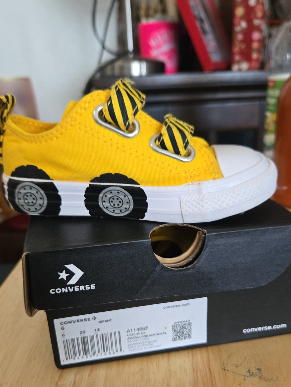 Converse Yellow Canvas Infant Sneaker with Black Wheel Motif